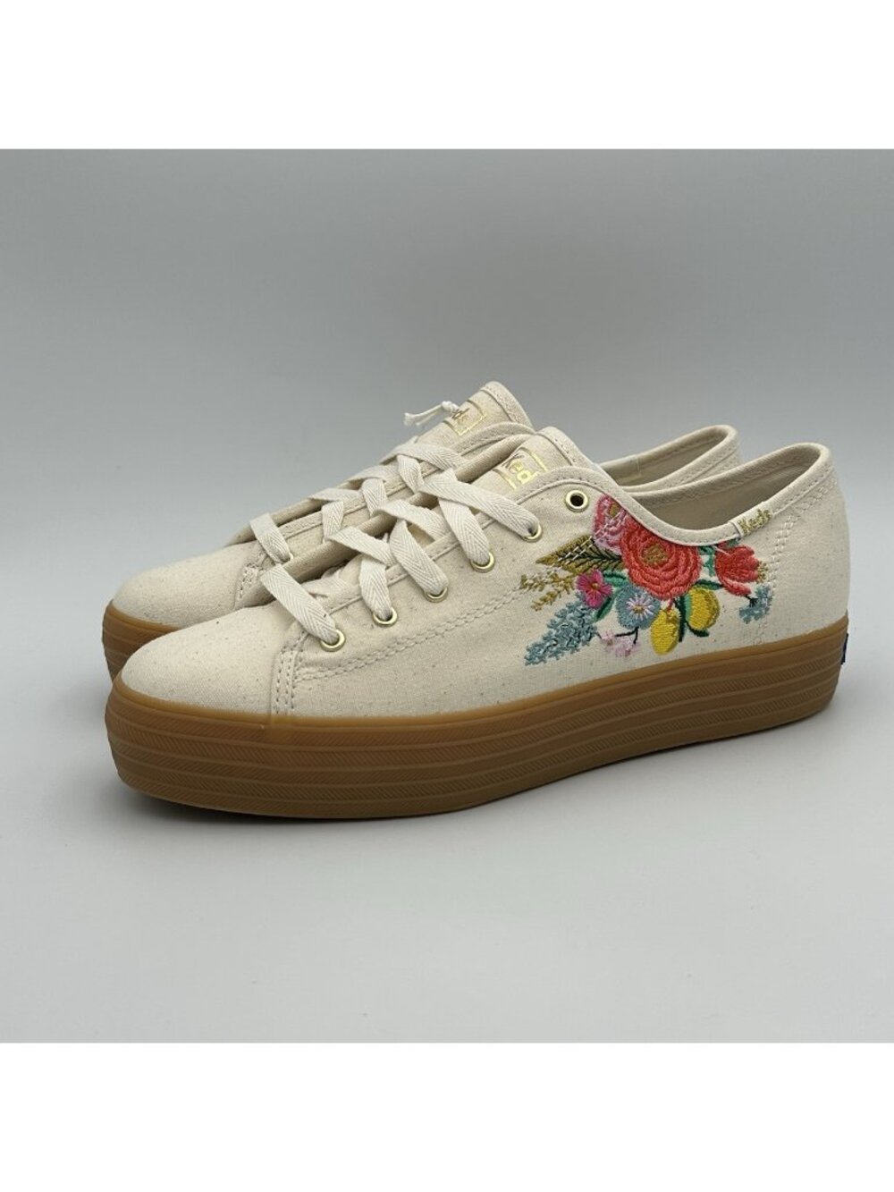 Keds x Rifle Paper Co Sneakers Women’s Size 8.5 Cream Platform Embroidered NEW